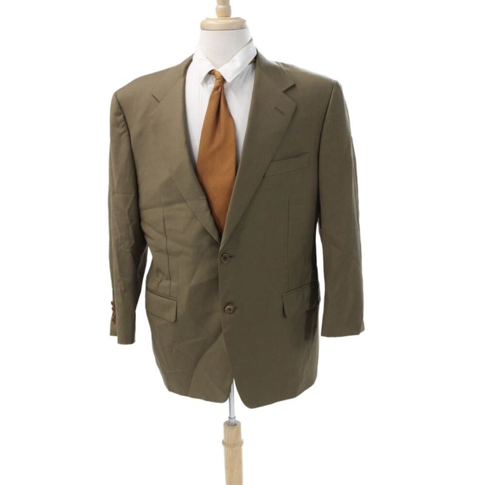 Canali Mens Classic Brown Pure Wool Suit Jacket Collared Button Size 52
